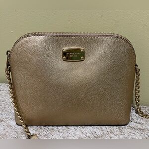 Michael Kors Jet Set Medium Logo Dome Crossbody Bag Gold NWOT